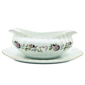 VTG Creative Fine China Regency Rose Gravy Boat with Attached Plate 2345